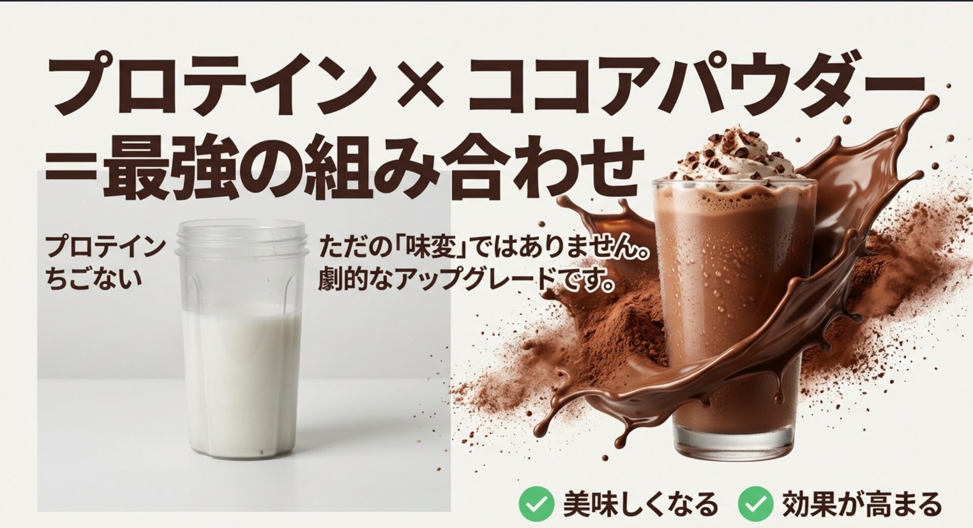 プロテインとココアパウダーの組み合わせが最強である理由を説明する導入画像