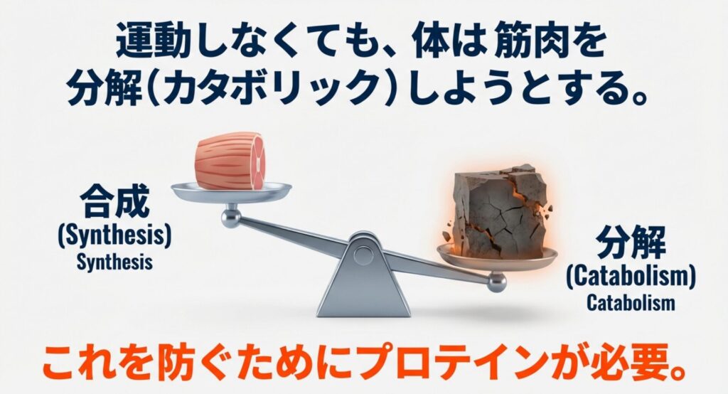 筋トレを1週間休む時のプロテイン摂取の必要性を解説するスライドのタイトル画像