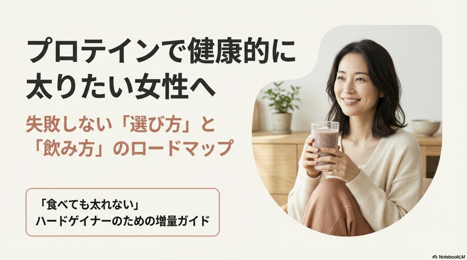 太りたい女性向けにプロテインの選び方と飲み方のロードマップを示したガイド画像