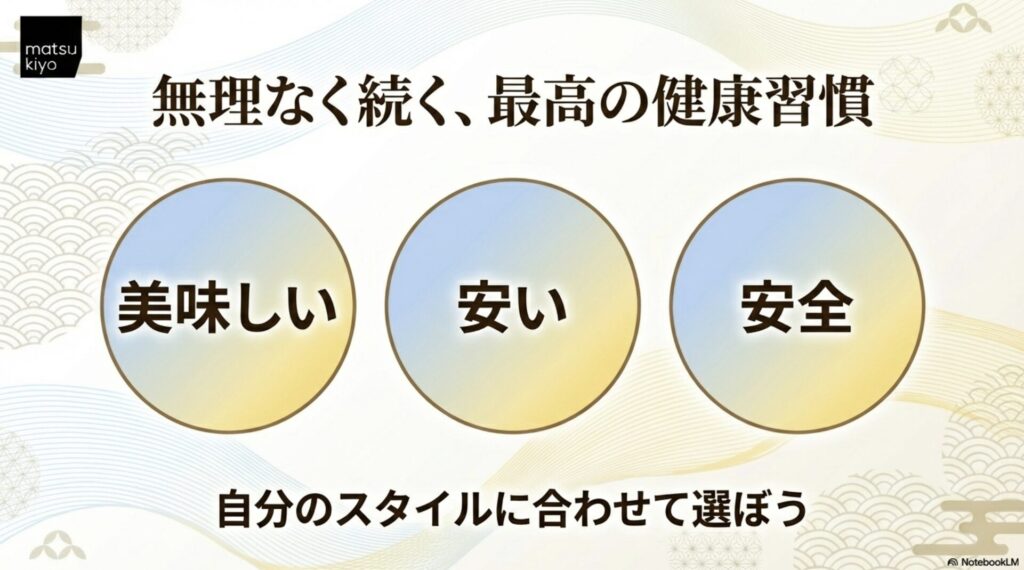 美味しい・安い・安全。自分のスタイルに合わせて選べるマツキヨプロテインの総括
