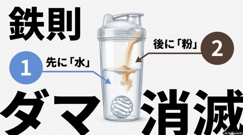 先に水を入れ、後から粉を入れることでダマを消滅させる正しい攪拌手順