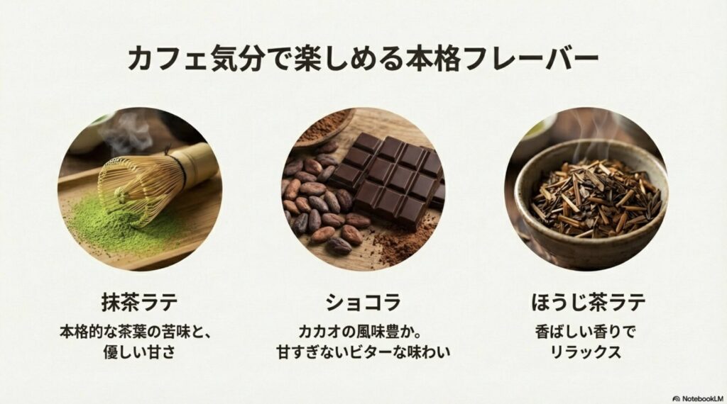 抹茶ラテ、ショコラ、ほうじ茶ラテなど、カフェ気分で楽しめるULTORAの本格フレーバー画像