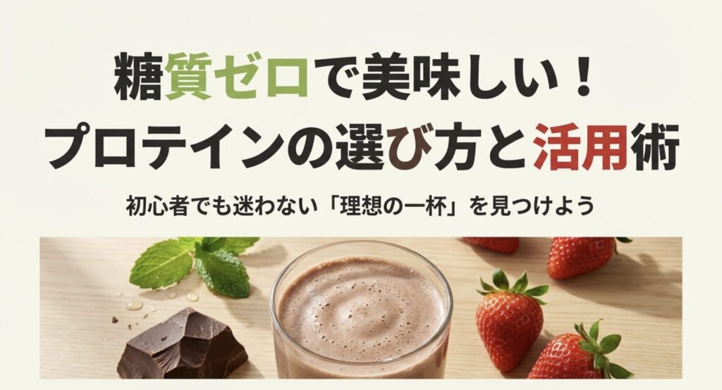糖質ゼロで美味しいプロテインの選び方と活用術のスライド表紙